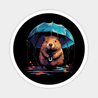 Beaver Rainy Day With Umbrella Magnet